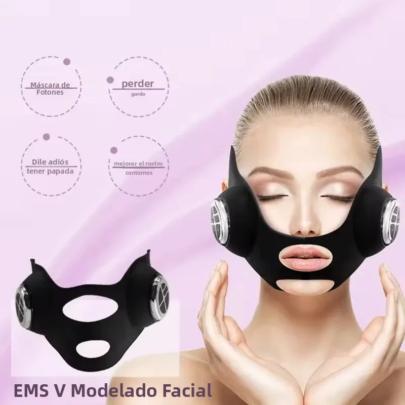 Máscara Facial EMS para Lifting Facial, Terapia de Luz Roja y Azul, Antienvejecimiento, Reafirmante, Dispositivo de Belleza Recargable