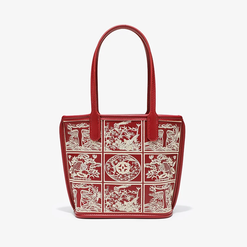 Red Embroidery Composite Bags For Women Luxury Designer Handbags And Purses 2023 New In Fashion Wedding Underarm Shoulder Tote
