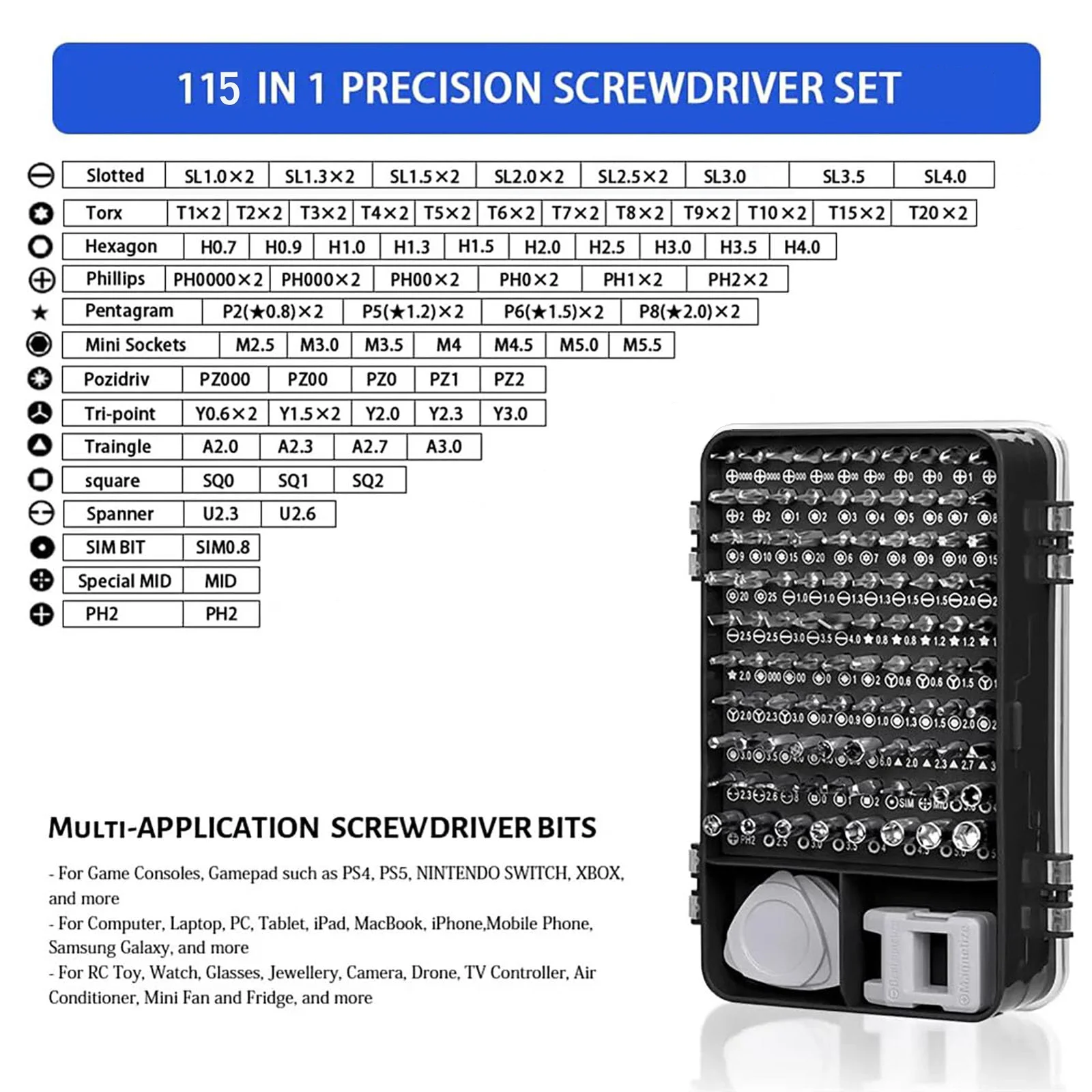 115-in-1 Precision Screwdriver Set, Mini Professional Magnetic Repair Tool Kit, suitable for Phone, Computer, Electronic Repair