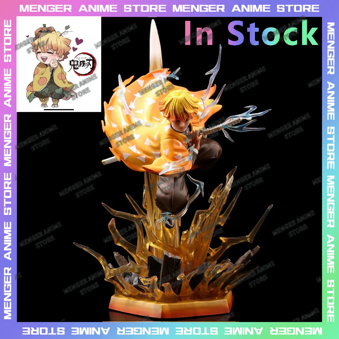 

GK Demon Slayer: Kimetsu No Yaiba Agatsuma Zenitsu Action Figure 32cm Light-Up Dual Head PVC Collectible Anime Model Gifts Toys