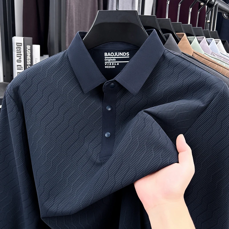 Designer-Marken-Poloshirt für Herren mit Aufdruck, Herbst-Neuheit, Lässiges Einfarbiges Langarm-Revers-T-Shirt, Luxuriöse Business-Herrenbekleidung – Detail 11