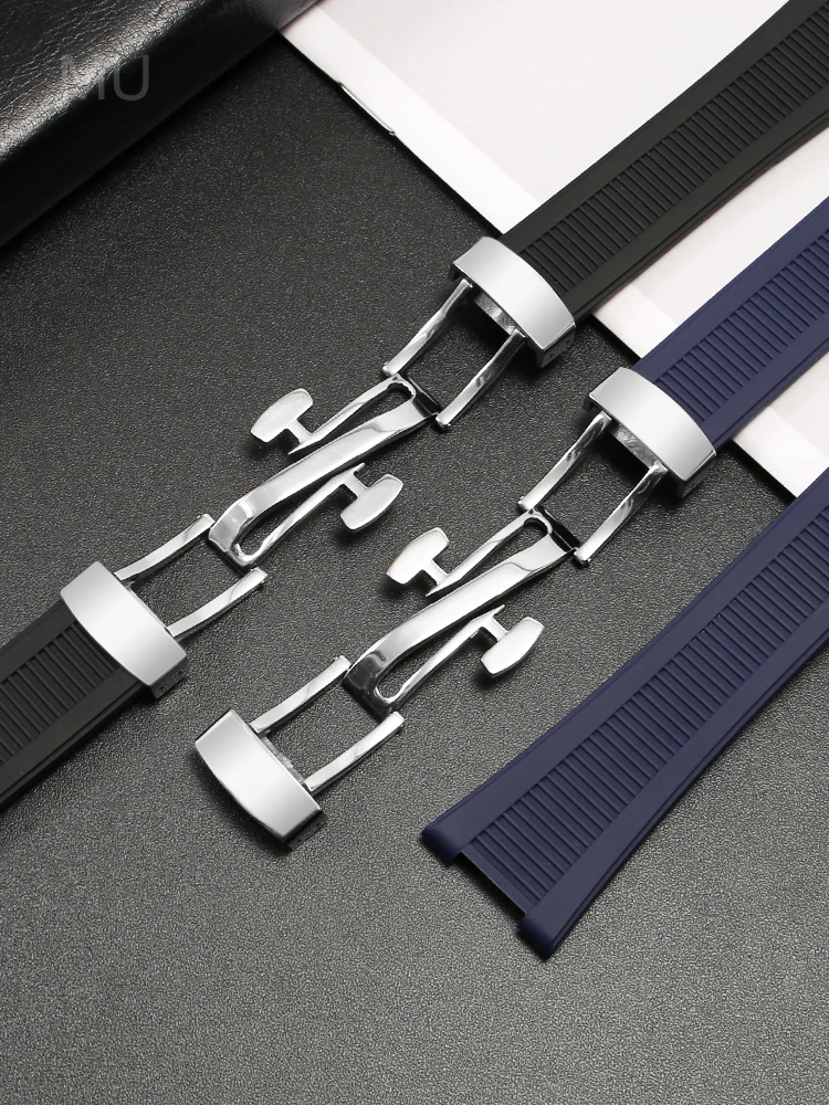 Classic Black Gray 25x13mm Watch Strap for Patek Philippe Nautilus 5711 5712 5726 AntiAllergic Silicone Bracelet Watchband