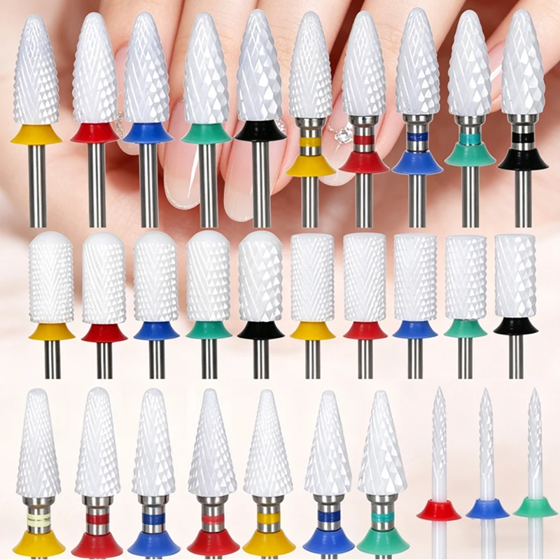 1pc Ceramic Nail Drill Bit Milling Cutter for Nail Polish Removal Shaping Buffing with 5 Grit Options Manicure Files Pedicure