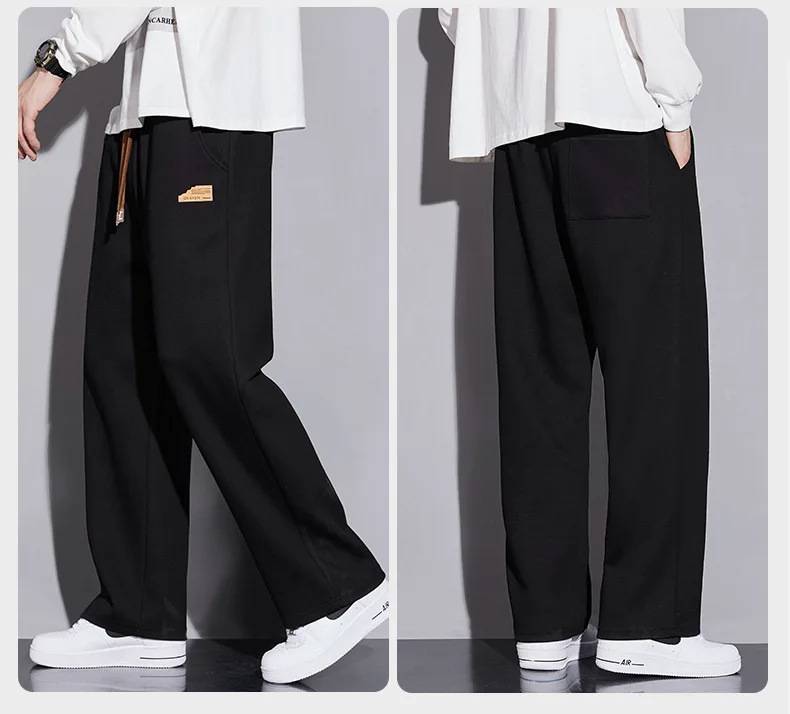 

Men Sport Drawstring Breathable Daily Casual Trousers Men Spring Autumn Fashion Thin pants Loose Straight Wide-leg Trousers