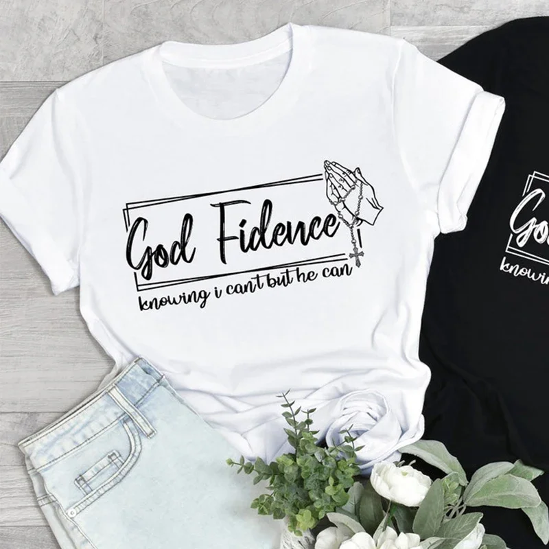 God Fidence Motivational Women T Shirts Cotton Fashion Tshirt Believer Disciple Clothes Harajuku Graphic Clothing Women's Top