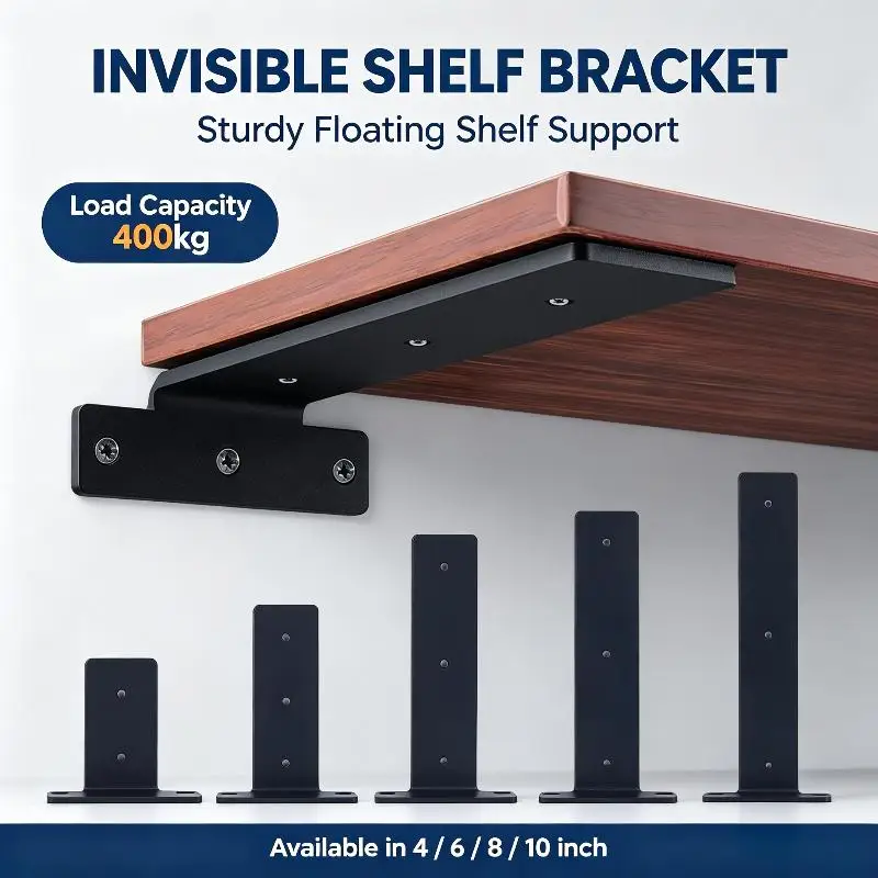 Heavy Duty Hidden Wall Mount Bracket 3mm Extra Thick Set with Screws for Kitchen Floating Spice Shelf Storage