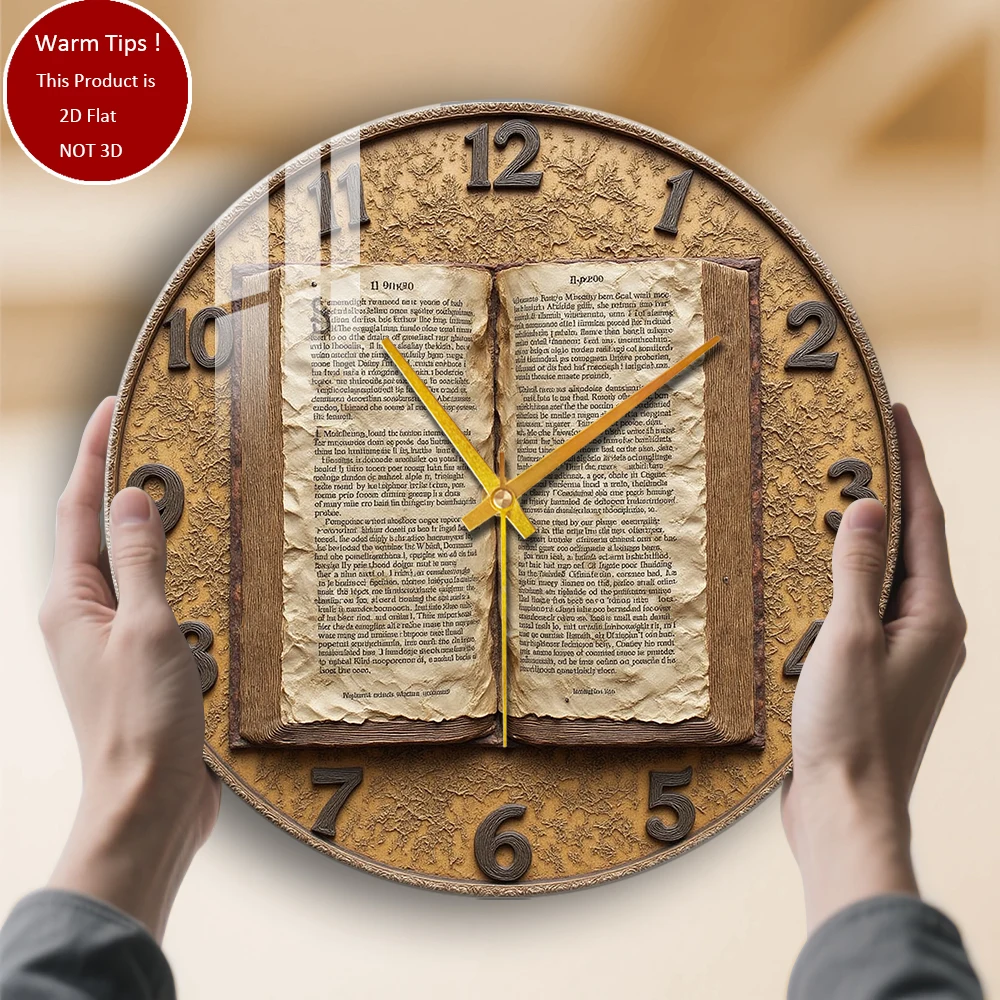 

Настенные часы из закаленного стекла, винтажные часы с открытой книгой, подходящие для настенного декора или настольного дисплея в любом месте