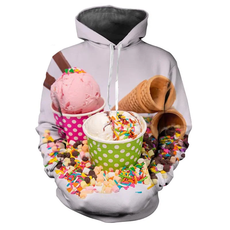 

3D Printed Food Ice Cream Hoodie For Men Clothes Spring Autumn Long Sleeves Sweatshirt Plus Size Street Pullover Hoodies Coat