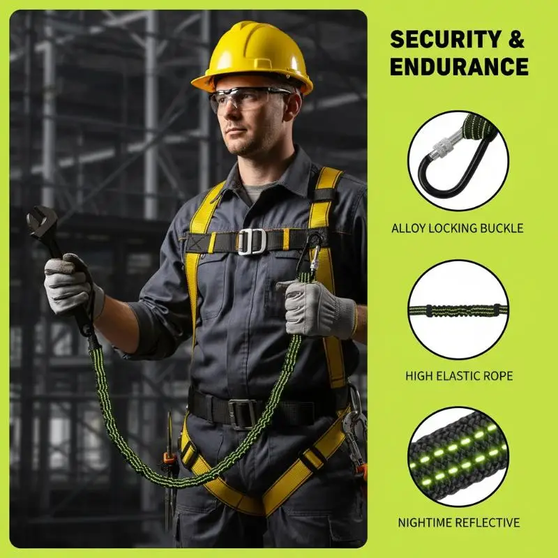 Safety Bungee Tether Tool Lanyard With Carabiner Hook Climbing Anti-Falling