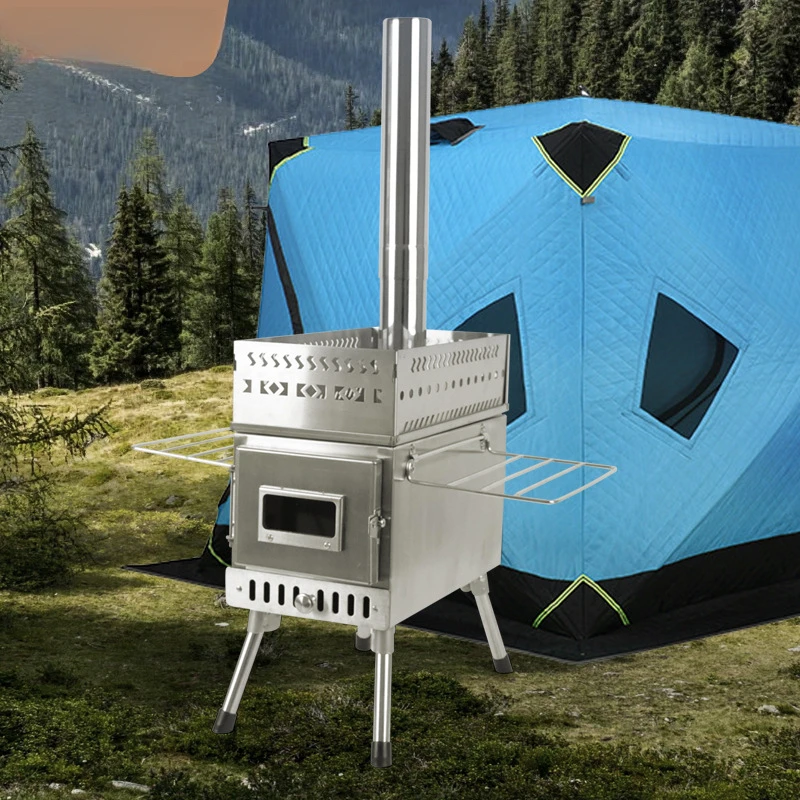 Stainless Steel Sauna Stove Picnic Camping Tent Burning Firewood Heating Stove Household Foldable and Portable Firewood Stove