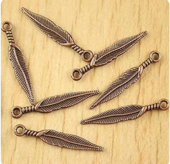 30pcs 29*5mm Alloy pendants aniqued copper  feather charms  for Jewelry DIY accessories HWH2252