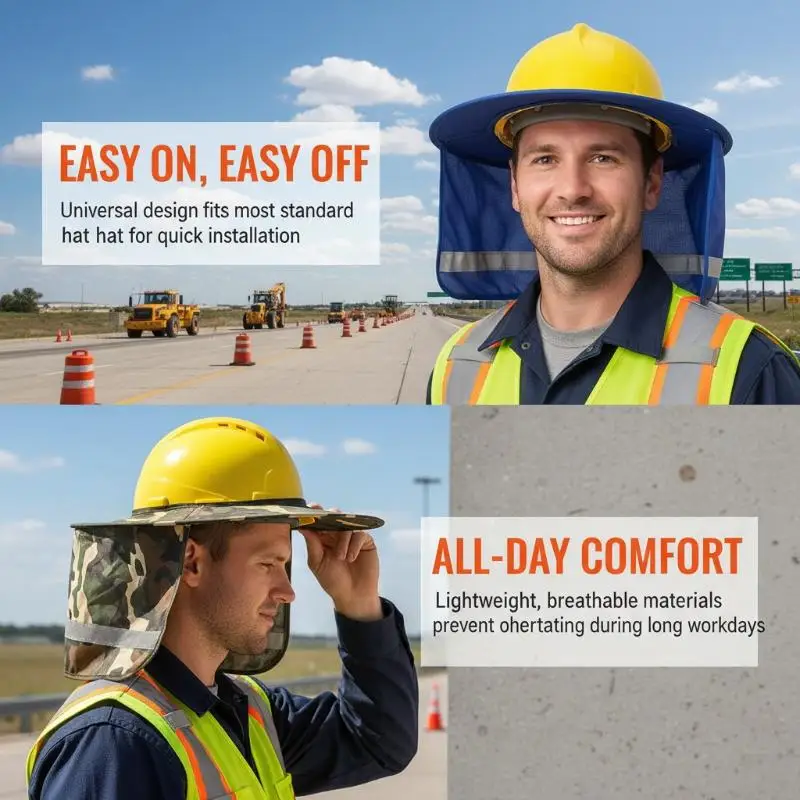 Summer Use Safety Hard Hat with Reflective Sun Shield Helmet and Neck Cover for Outdoor Construction Work