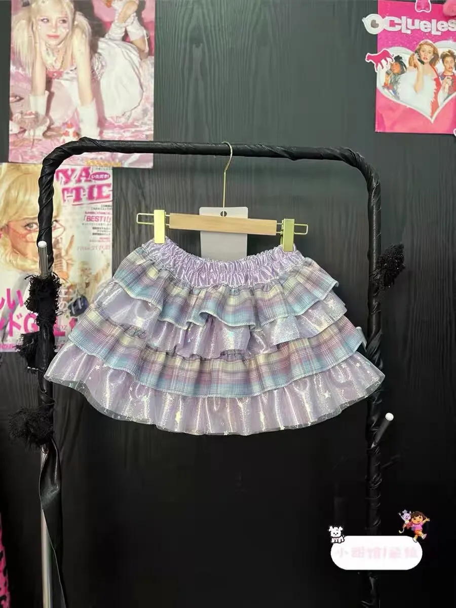 Japanese Lolita Style Mini Skirt Women Sweet Cute Kawaii Print Ruffles Bow Cake Skirt Girls High Waist Y2k Skirts Faldas Mujer