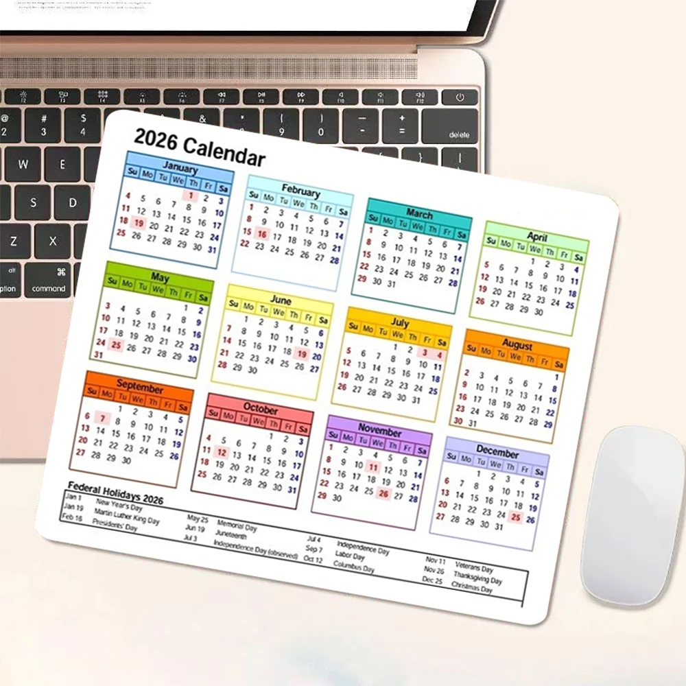 New 2026 Calendar Mouse Pad 25*29cm Square Desk Mat Non-Slip Rubber Bottom Large Computer Holidays Portable PC Mousepad