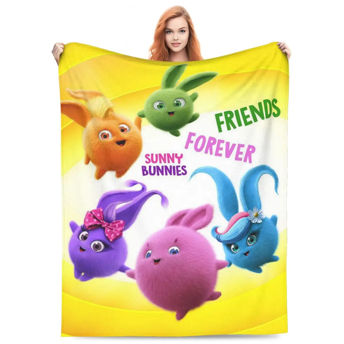 Sunny Bunnies Anime Cartoon Blankets Flannel Sofa Throw Blanket Portable for Home Bedroom Travel Throws Bedspread Quilt