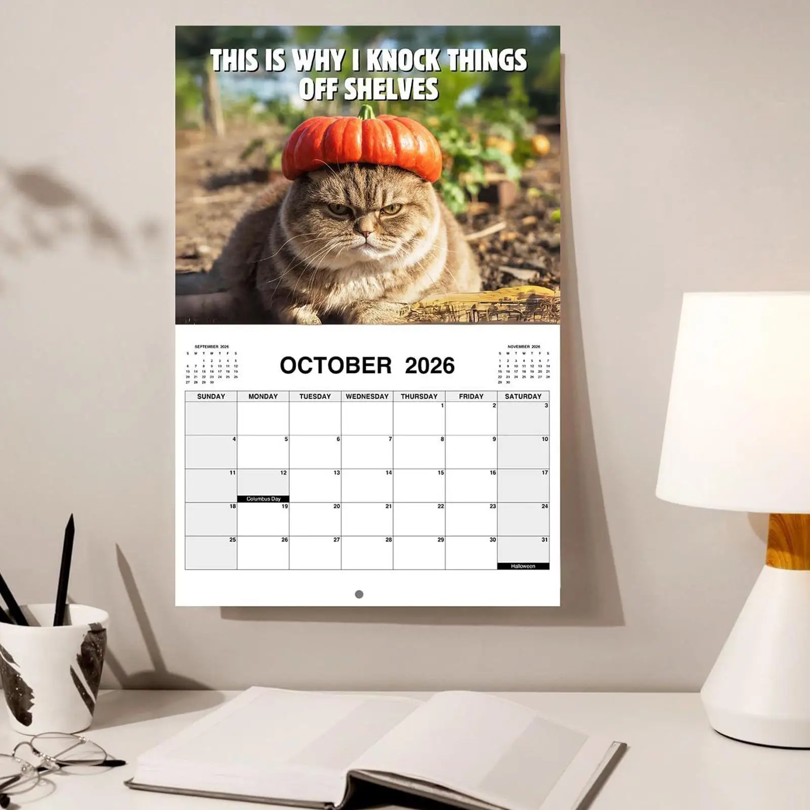 

2026 Angry Cat Theme Calendar New Year Wall Calendar Fun Cat Theme Gifts for Cat Lovers New Year Christmas Gifts