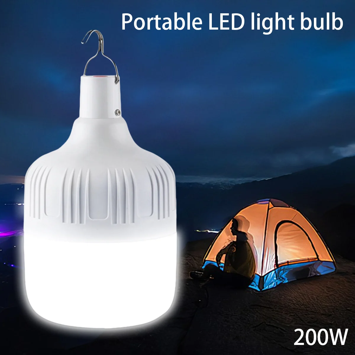 

Outdoor Tent Light Charging Portable LED Emergency Light 200W Hook Adjustable USB Barbecue Fishing Camping Light Bulb