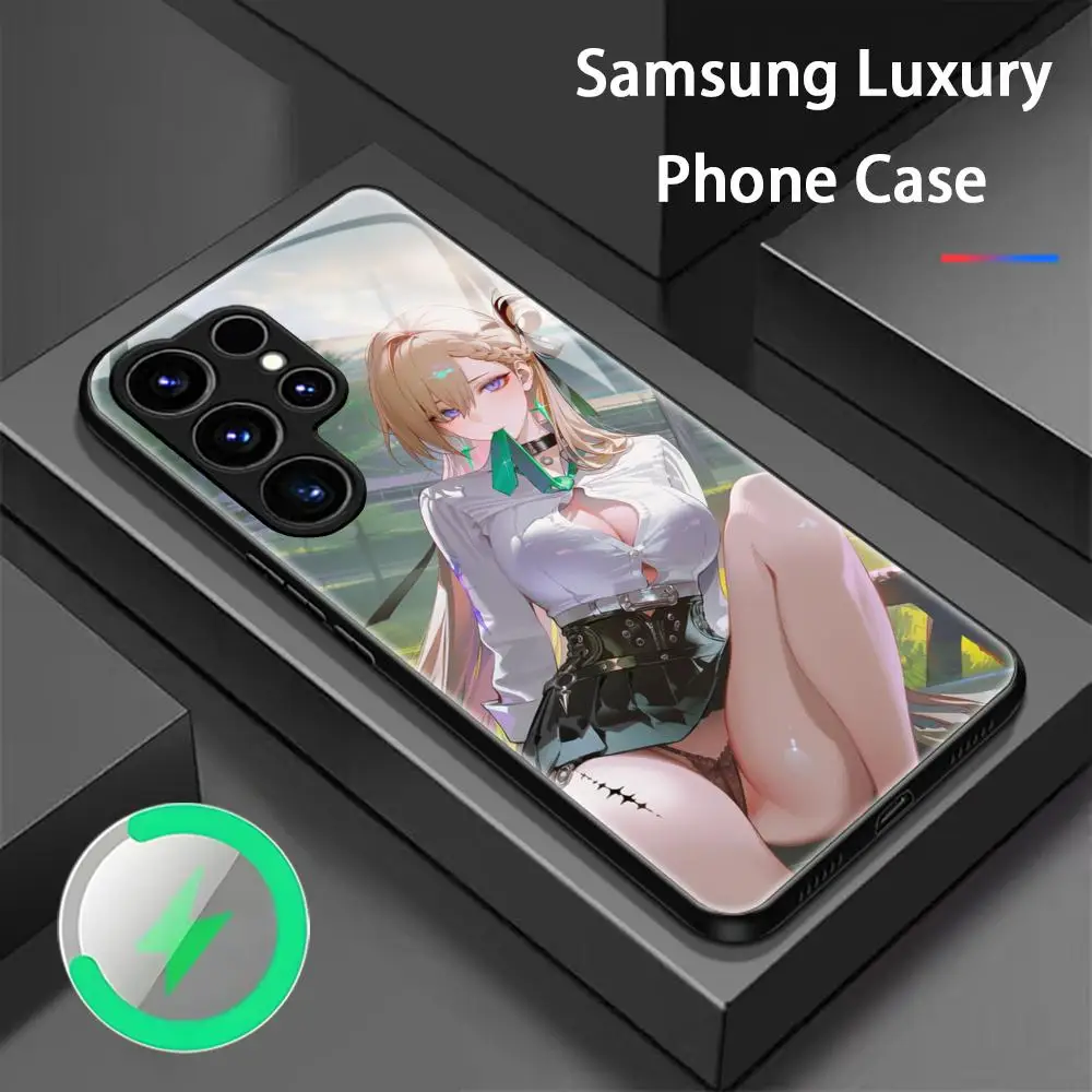 

Чехол для телефона Lynae Wuthering Waves для Samsung S25 S24 S23 S22 S21 S20 Plus Ultra Note20, стеклянный магнитный чехол