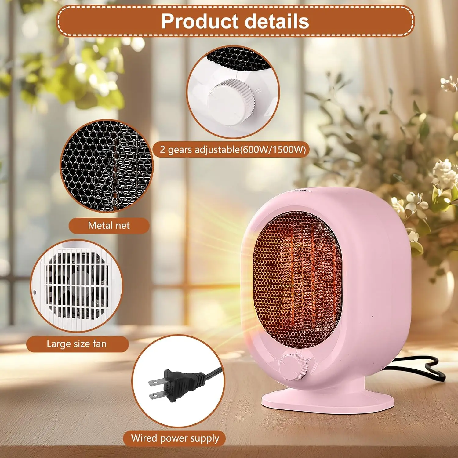 2026 New Upgrade Mini Space Heater,1500W Small Desk Heater,2 Gears Adjustable,PTC Ceramic Heating,Tip-over & Overheat Protection