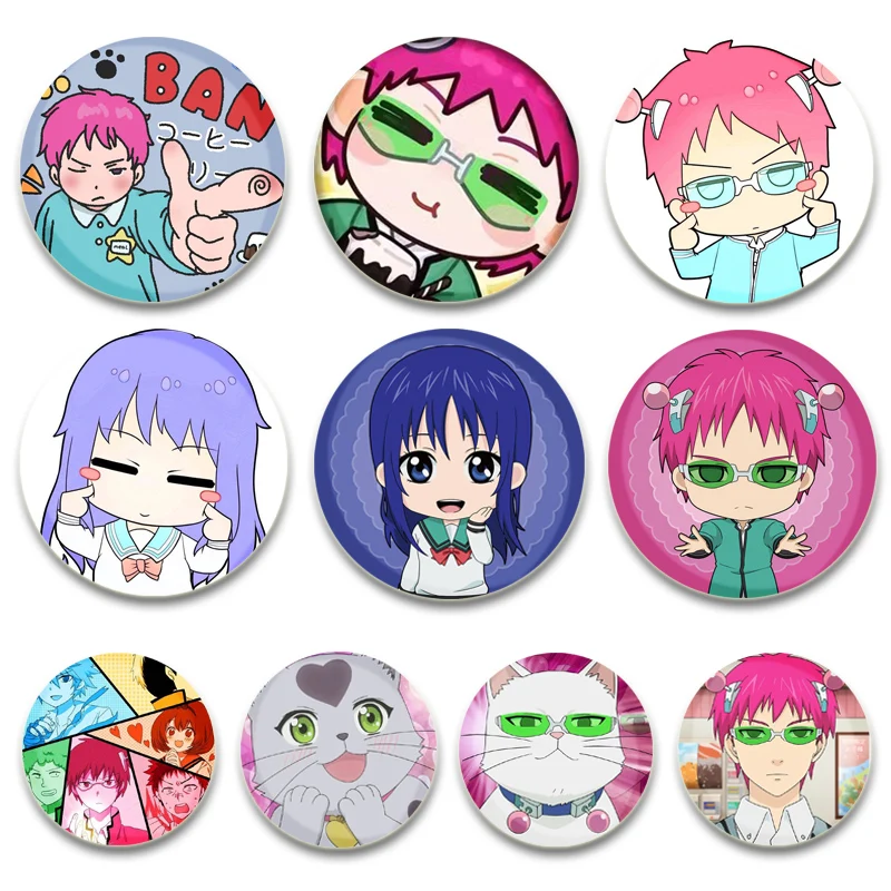 The Disastrous Life of Saiki K Tinplate Pins Round Cartoon Brooches for Backpack Cothes Accessories Anime Collection Badge