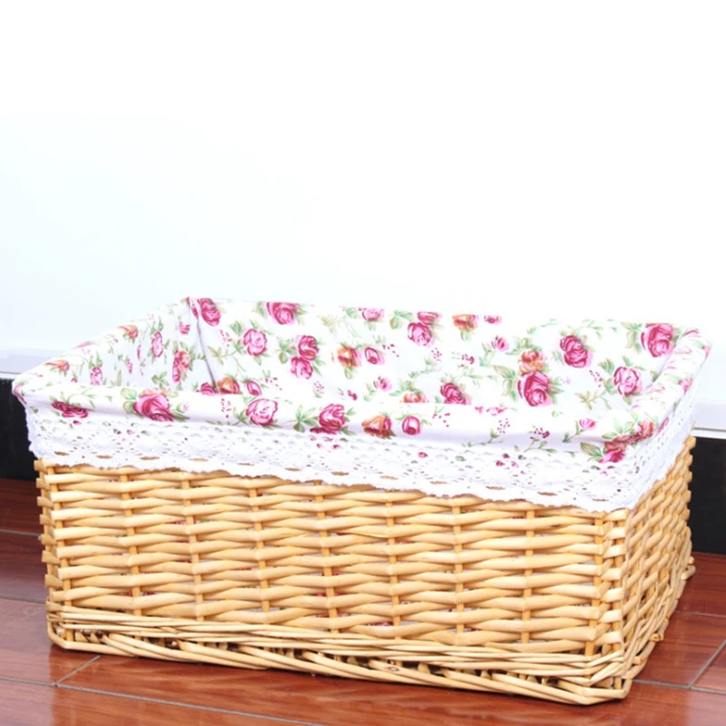 Cesta de almacenamiento de mimbre hecha a mano, artículos para el hogar, aperitivos, restos de frutas, ropa, acabado de sauce