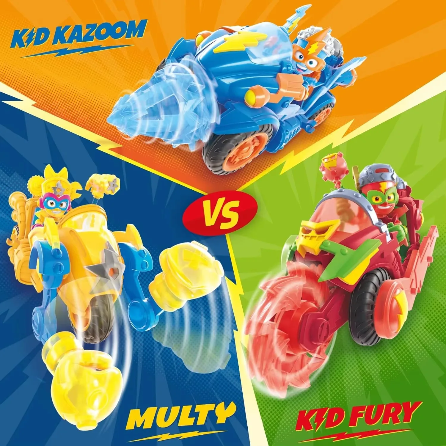 SUPERTHINGS KAZOOM Vehículo de Combate Eléctrico, Serie de TV Kid Kazoom, Figura de Juguete Kazoom Fury Multi-Vehículo de Combate, El Mejor Regalo para Niños