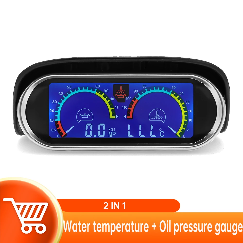

12V/24V Car Universal Digital Car Gauge 2 in 1 Water Temperature Meter+Oil Pressure Gauge with Sensor for Car Boat