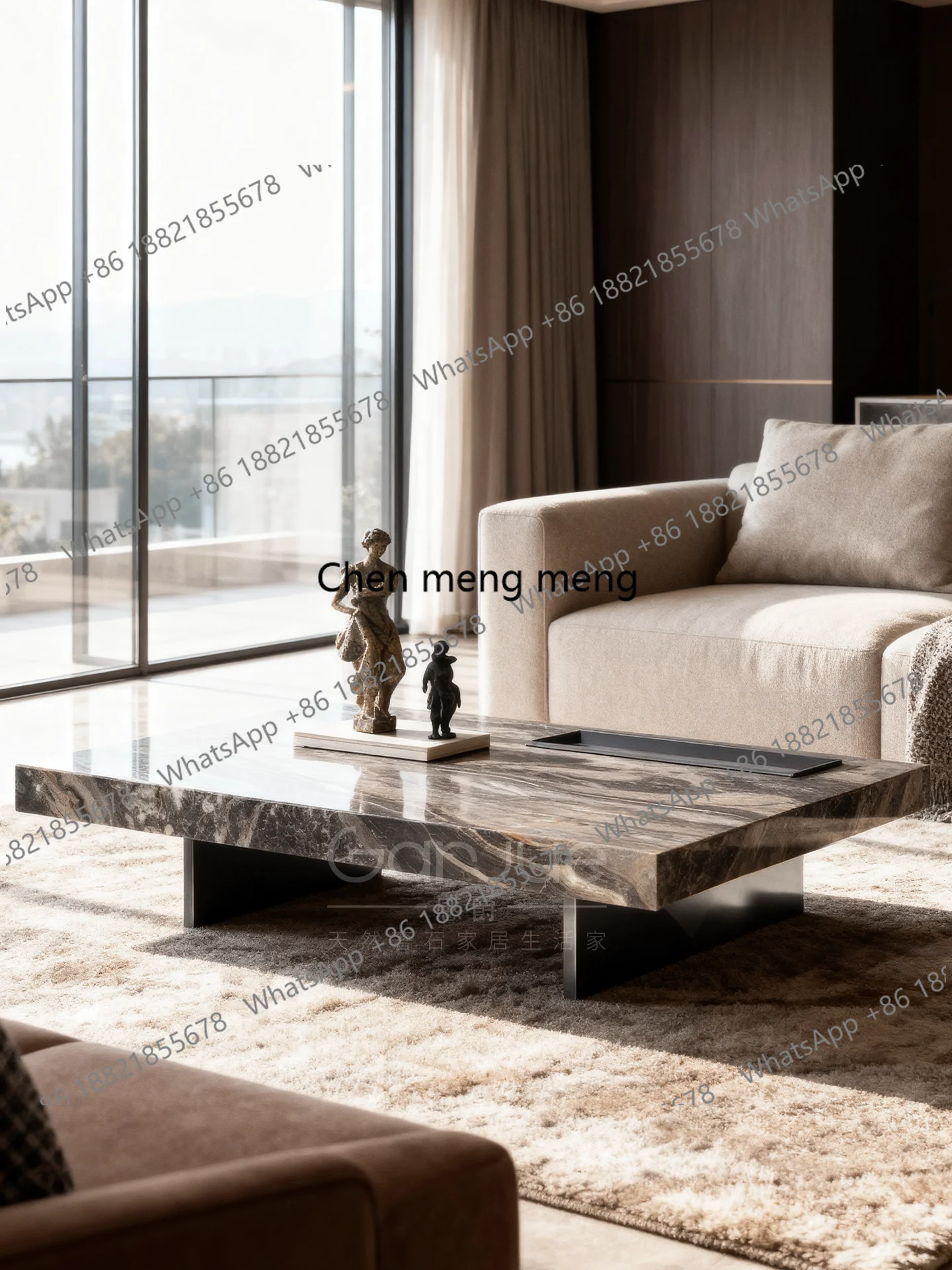 

Natural luxury stone coffee table Venetian brown, Italian high-end imported light luxury modern marble