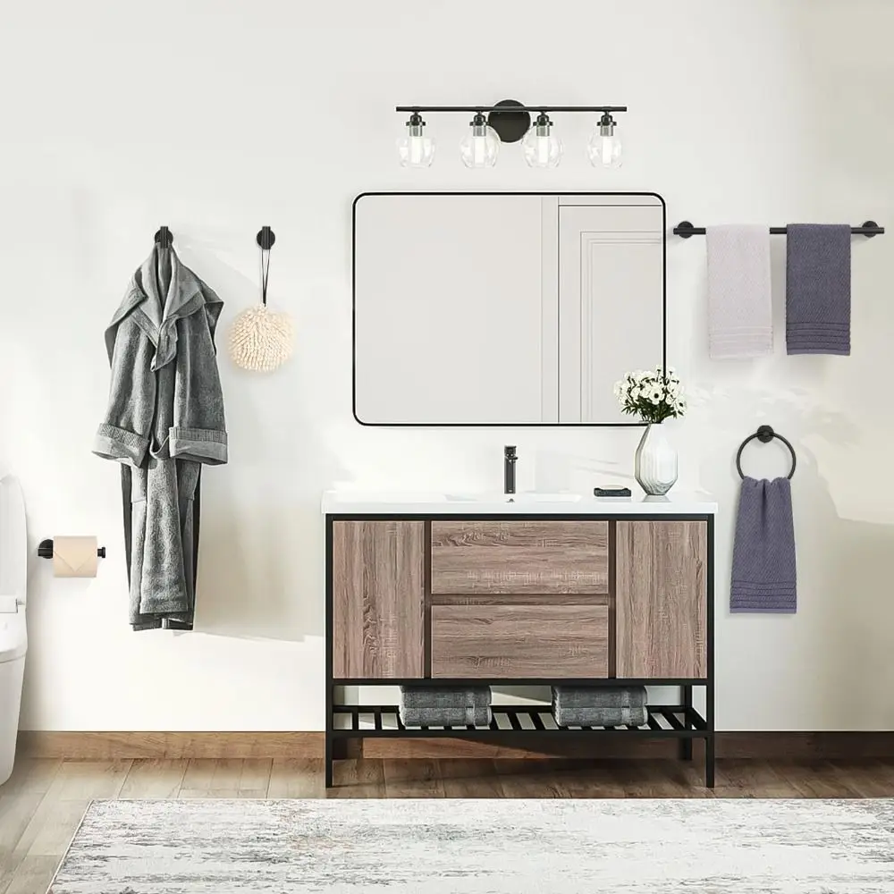 

5 Pieces Black Towel Bar Set Stainless Steel Easy Installation Bathroom Accessory Set Rustproof Towel Bar Set Hotel