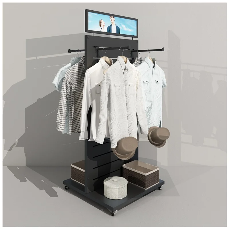 

custom.Retail shop iron movable wall black custom double nesting luxury clothing display racks with wheels