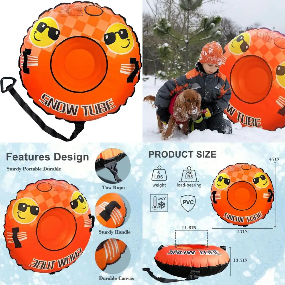 

Canvas-Covered Inflatable Snow Tube with Handles and Tow Rope, 47