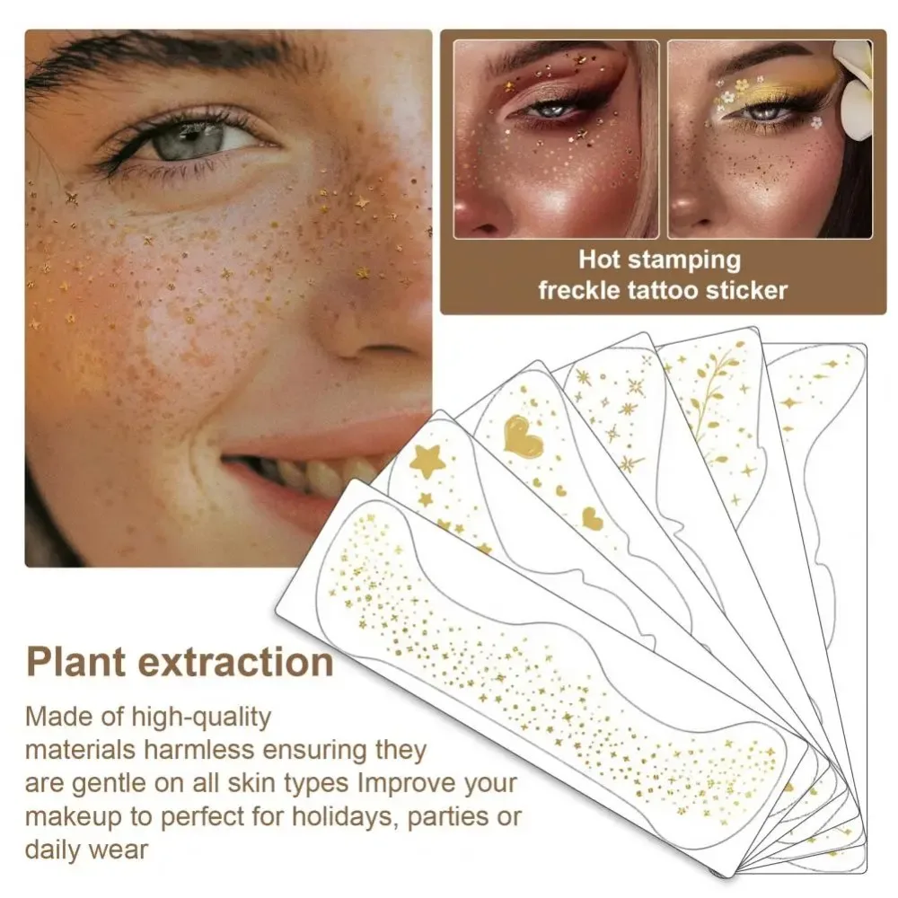 6PCS Stamping Gold Silver Freckle Tattoo Stickers Glitter Long-lasting Face Temporary Tattoo Women Party Face Art Waterproof