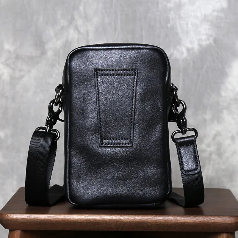 Mens Leather Small Shoulder Bag Casual And Fashionable Simple Top Layer Cowhide Mini Shoulder Bag Crossbody Bag summer Phone Bag