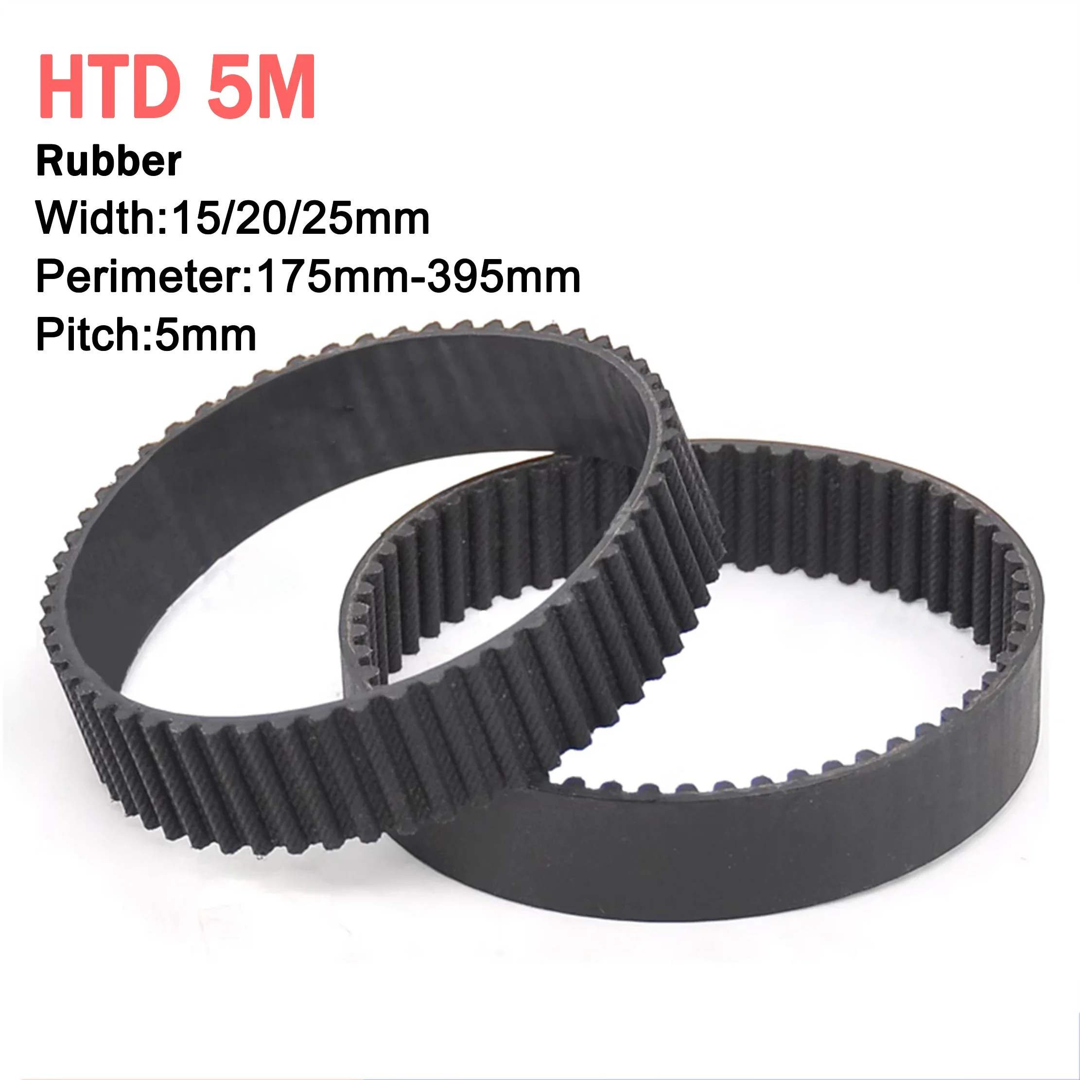 5M SERIES HTD Timing Belt Closed Loop Rubber Synchronous Belt Pitch 5mm Width 15/20/25mm Perimeter 175-395mm Arc Tooth