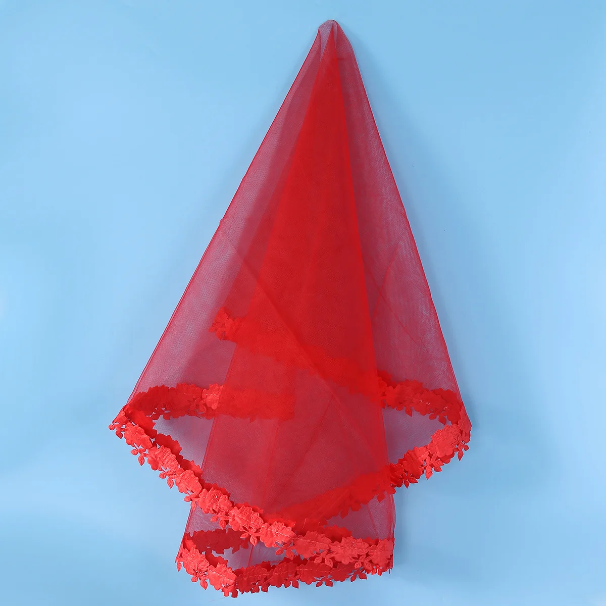 

1.5m Bridal Wedding Veil Lightweight Transparent Mesh Red Floral Trim Perfect Size Wedding Veil for Bride Engagement