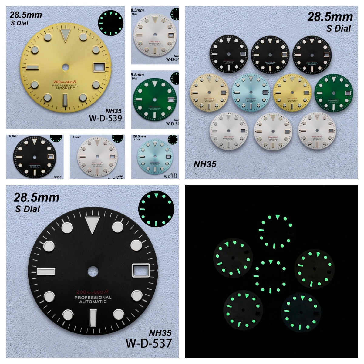 

28.5mm S Logo SUB Dive Dial Fit NH35/NH36/4R/7S Japanese Movement Green Luminous Sunray High-Quality Watch Modified Accessories