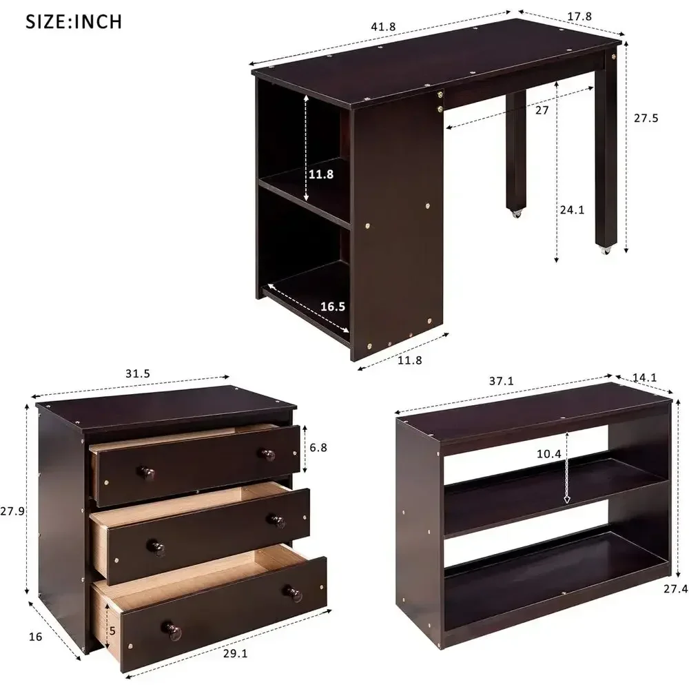 Low Twin Loft Bed with Storage Cabinet and Rolling Desk