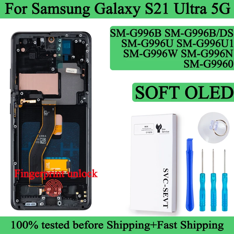 

SM-G998B G998B/DS Мягкий OLED ЖК-дисплей для Samsung Galaxy S21 Ultra 5G Дисплей Сенсорный экран Дигитайзер Панель в сборе Поддержка S Pen