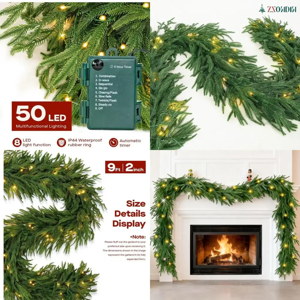 

Рождественские гирлянды Norfolk Pine с подсветкой, на батарейках для мантии, лестницы, праздничного стола, искусственных украшений для интерьера