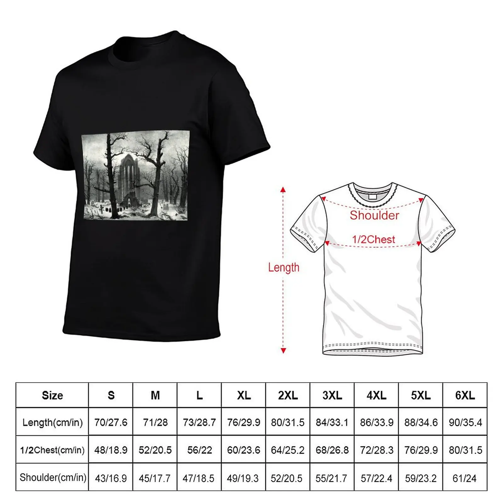 Monastery Graveyard in the Snow - 1820 - Caspar David Friedrich T-Shirt Basic Lightweight Short Sleeve Tee