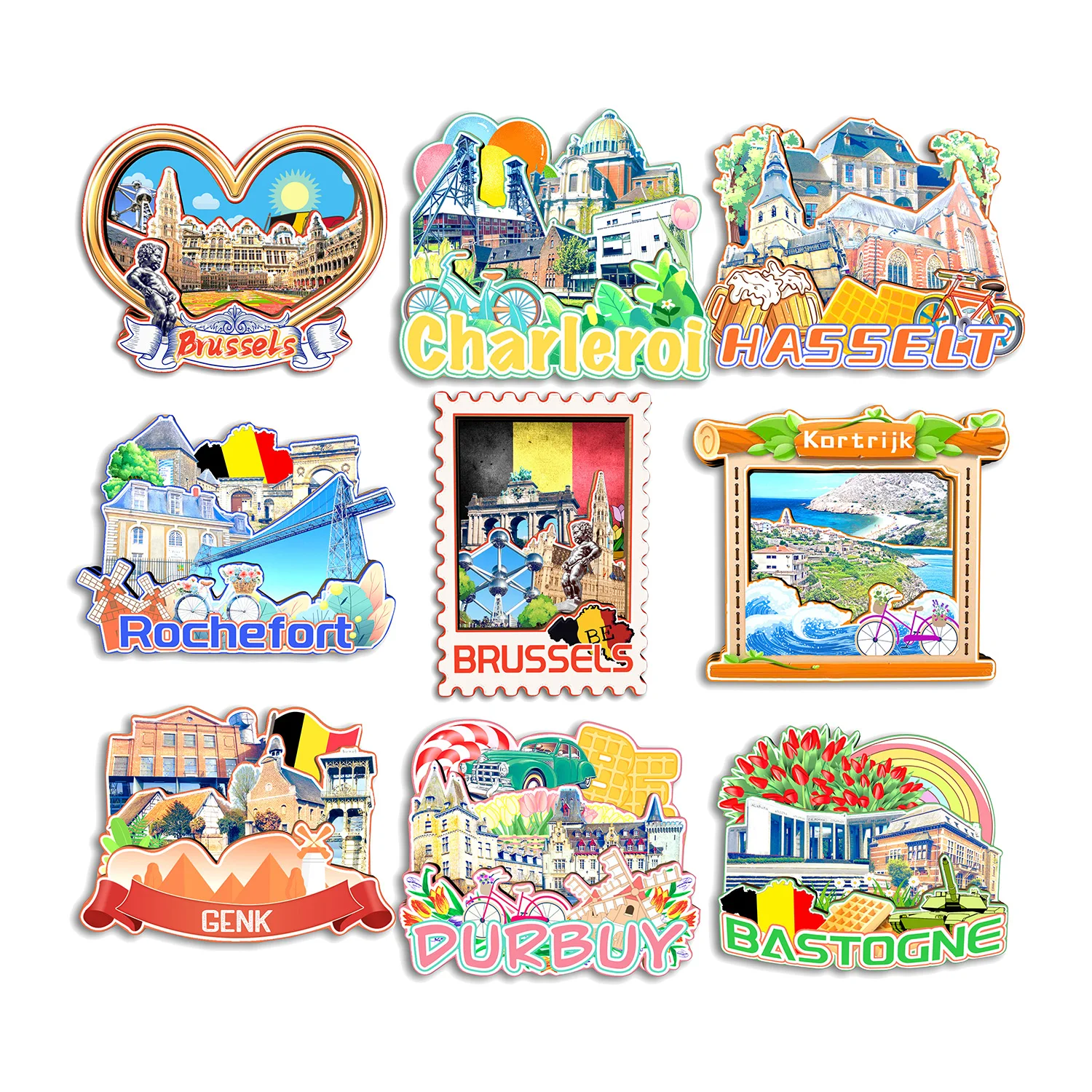 

Bastogne Durbuy Genk Kortrijk Rochefort Hasselt Charleroi Brussels BELGIUM Fridge Magnet Travel Souvenir Gift