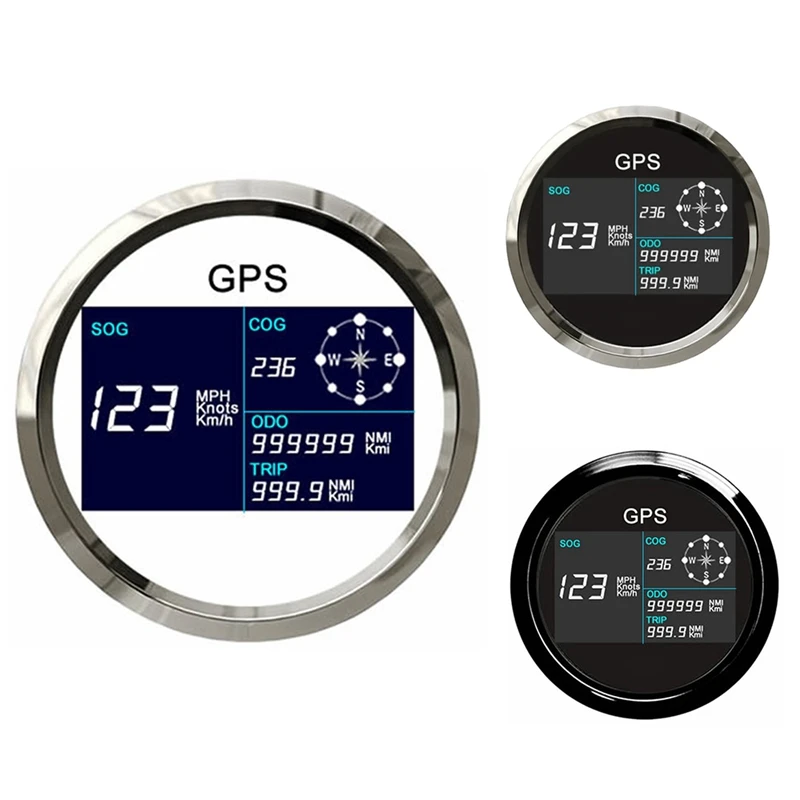 

85Mm GPS Speedometer With 7 Color Backlight LCD Display Odometer Adjustable Mileage Trip Counter 12V 24V