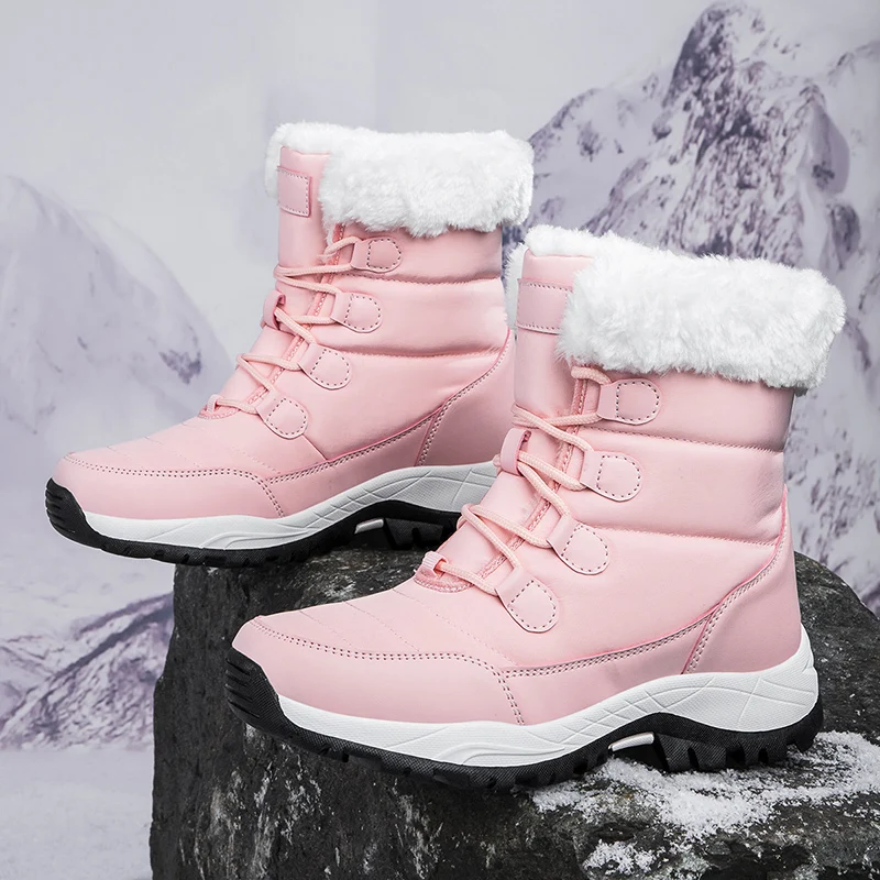 Winter Women's Snow Boots High Top Plus Velvet Women's Cotton Shoes Outdoor Warm Casual Shoes Comfortable Non-slip Hiking Boots