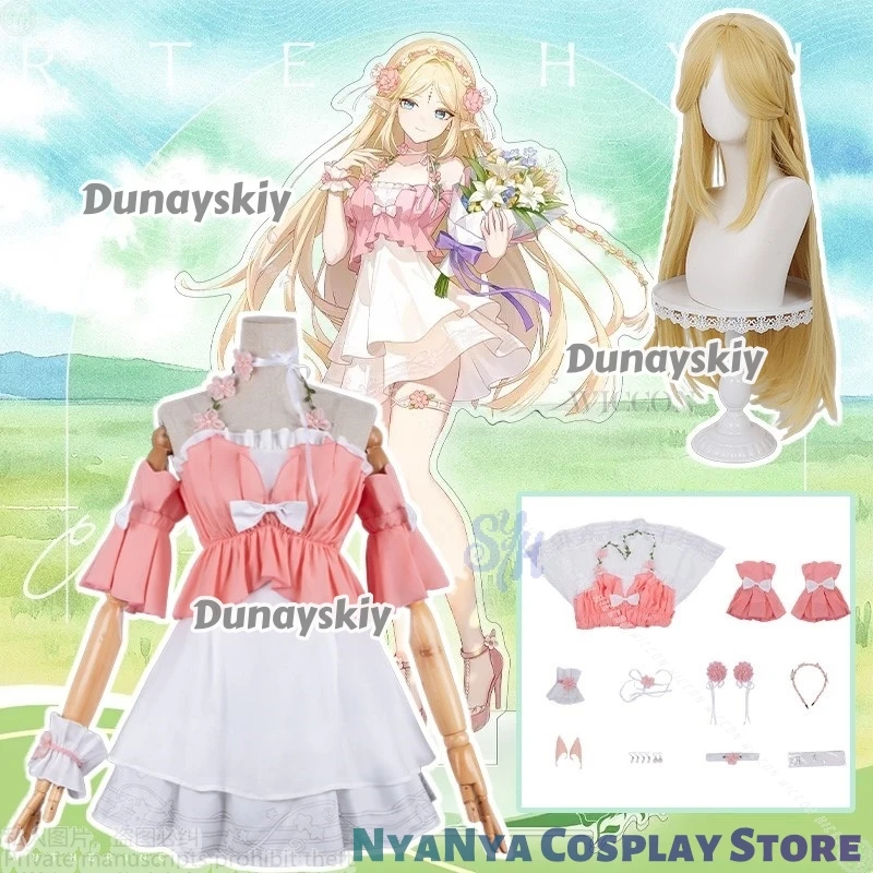 

Anime Game Wuthering Waves Cosplay Cartethyia Costume 명조 코스프레 Kawaii Pink Dress Sweet Lolita Wigs Jirai Kei Girls Halloween Cos