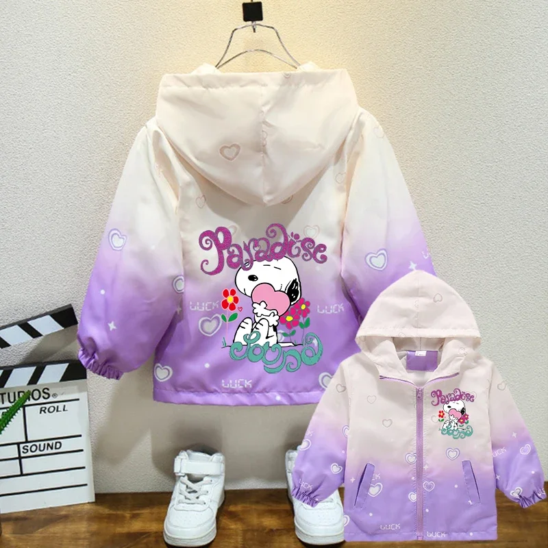 

Cute Snoopy Girl Hoodies Cartoon Printed Zipper Coat for Children Windproof Waterproof Jacket Kids Sportwear Autumn Outerwear