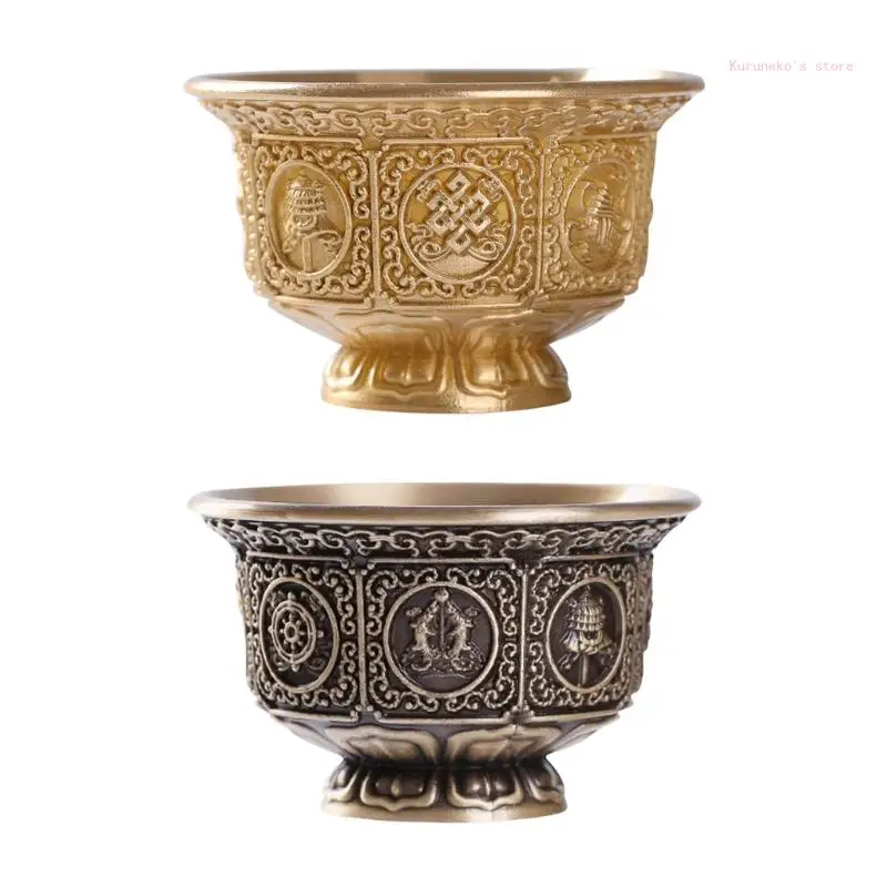 

Metal Offering Cup with Eight Auspicious Symbol Tibetan Water Bowl for Household