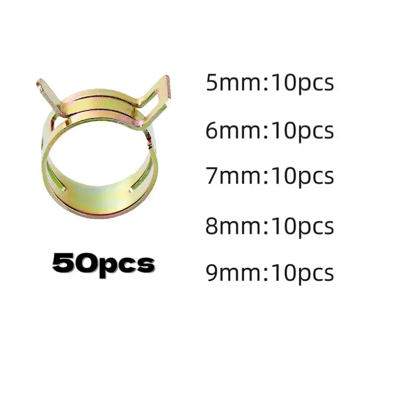 50 Stück Verschluss, 5 mm, 6 mm, 7 mm, 8 mm, 9 mm, Federklemme, Kraftstoff-Wasserleitung, Schlauchrohr, Luftschlauchklemmen, Kraftstoff-Wasser-Schlauchklemmen, Verschluss – Detail 8