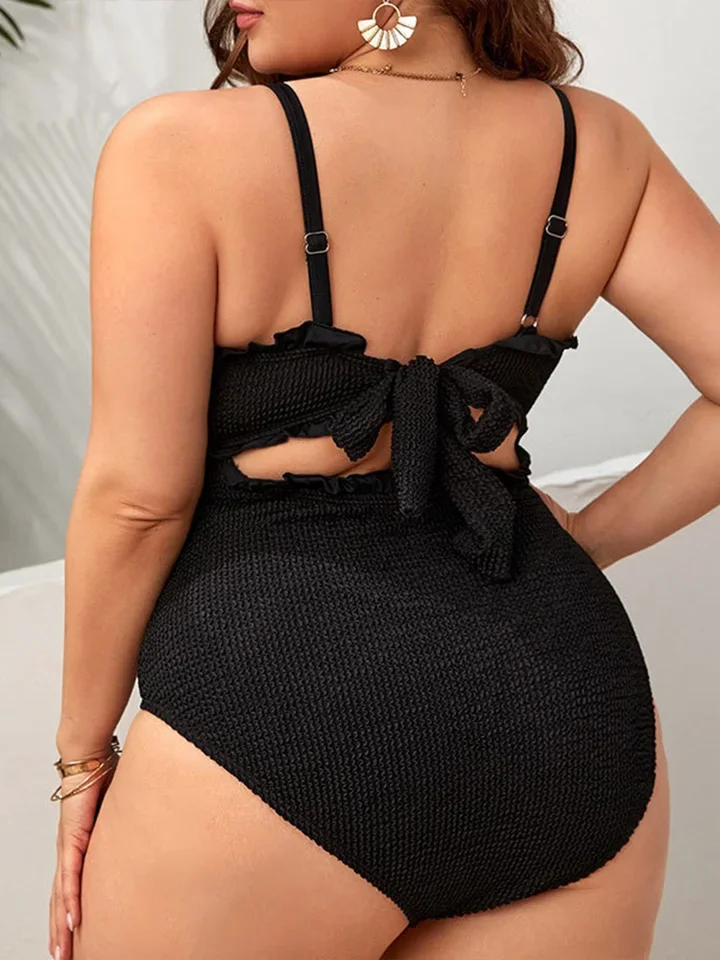 Vzvn Fashion Solid Plus Size One Piece Swimsuit Women Beach Backless Bandage Bikini 2025 New All Season Tight One Piece Swimsuit