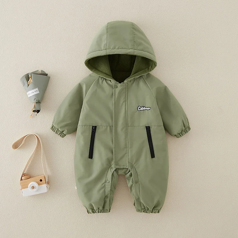 UNITIM الوليد الصبي السروال القصير مقنعين رسالة مطبوعة سميكة الدافئة طفل رضيع حللا جديد الشتاء الاطفال الرضع فتاة داخلية أبلى