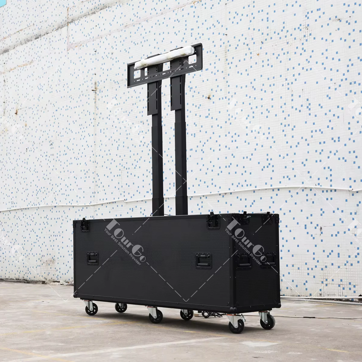 All Black Motorised TV Lift Flight Case for 70-75inch Screens with Double Lifting Posts